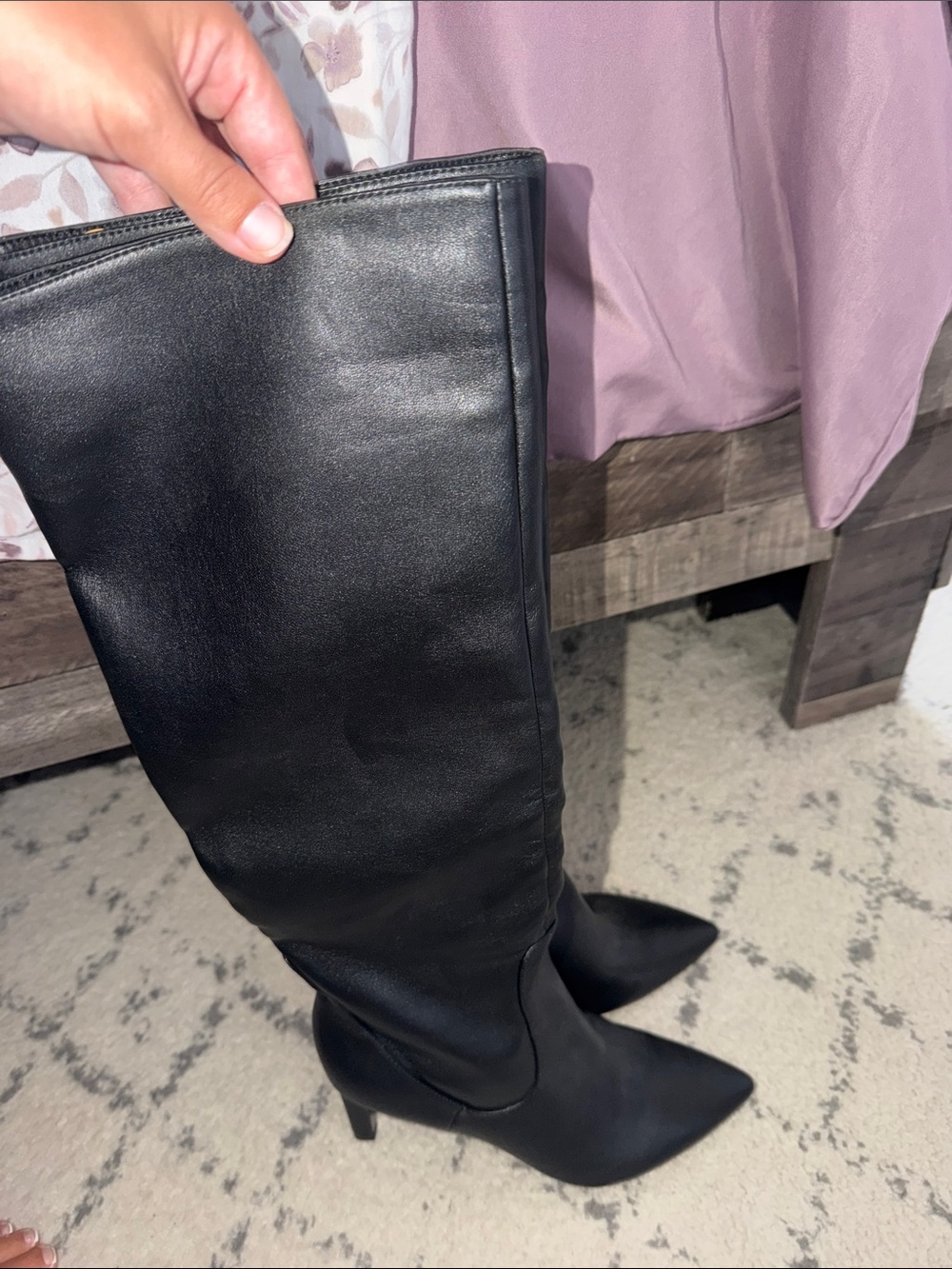 Nine West Black Pointed-Toe Knee-High Heeled Boots